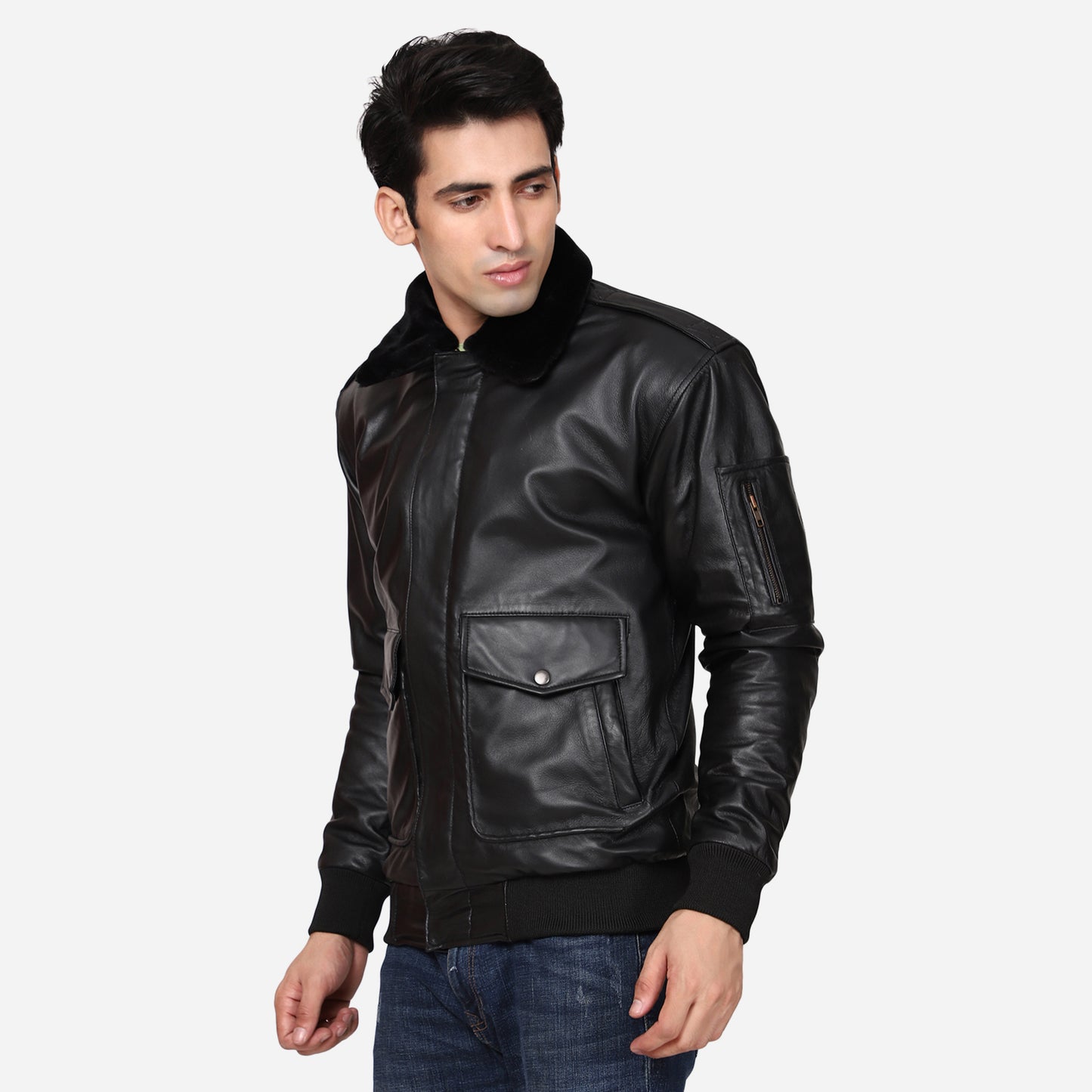 Vikram Bomber Attachable Shearling Collar leather jacket