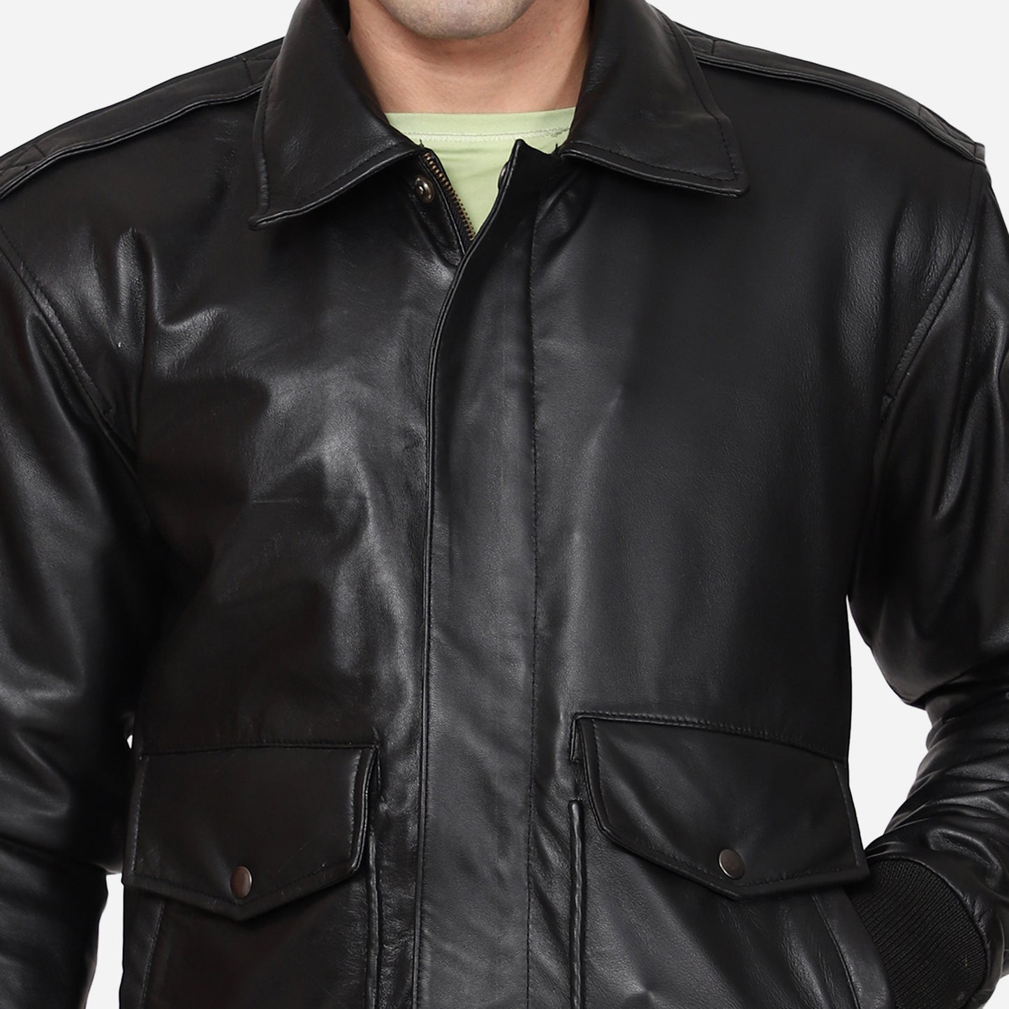 Vikram Bomber Attachable Shearling Collar leather jacket