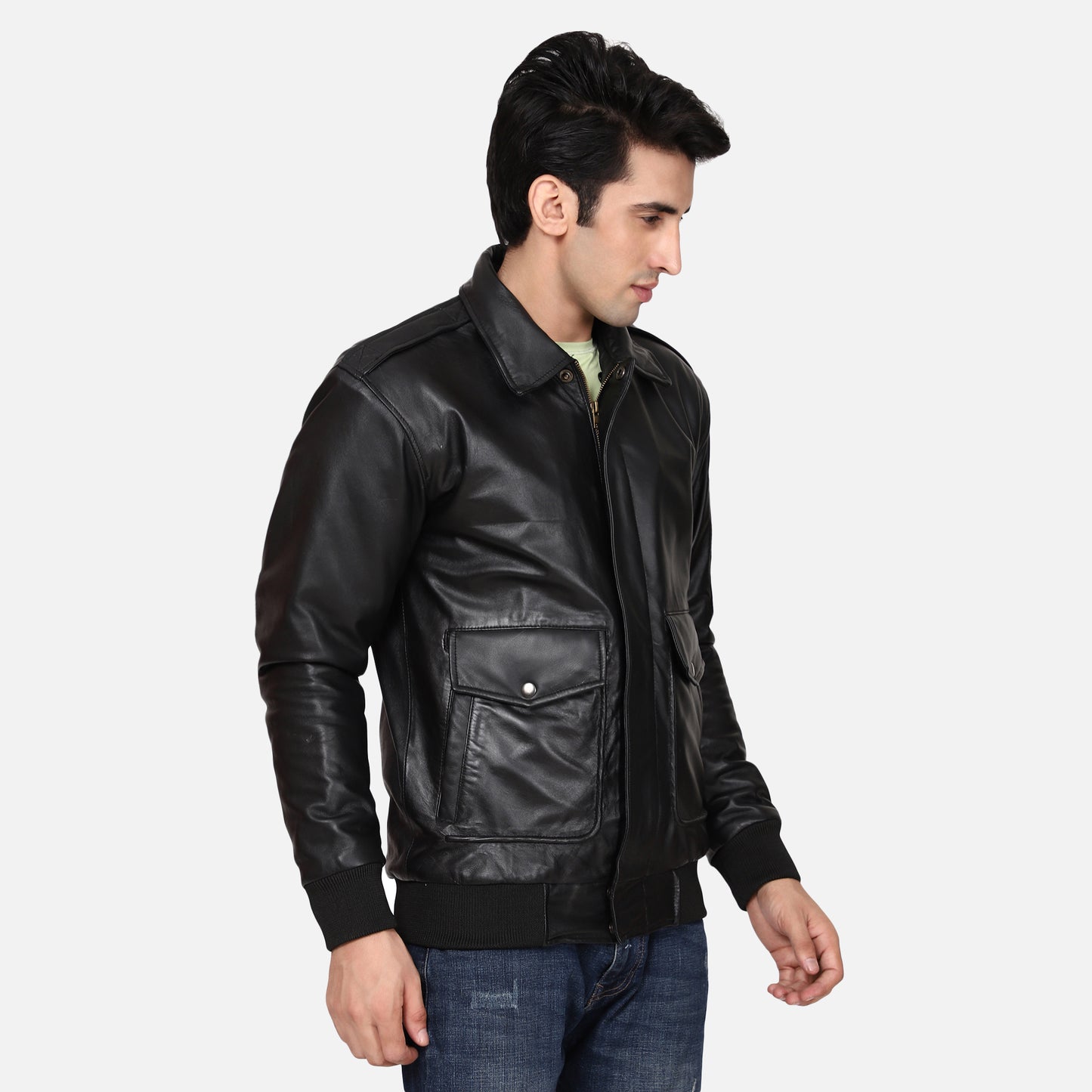 Vikram Bomber Attachable Shearling Collar leather jacket