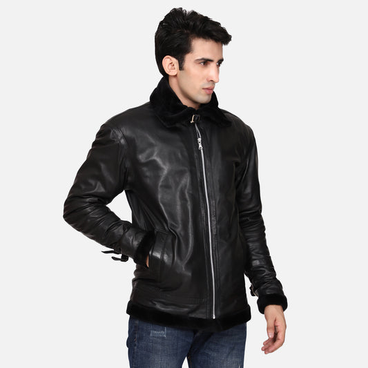 RegalEdge Men’s Leather Jacket - Black