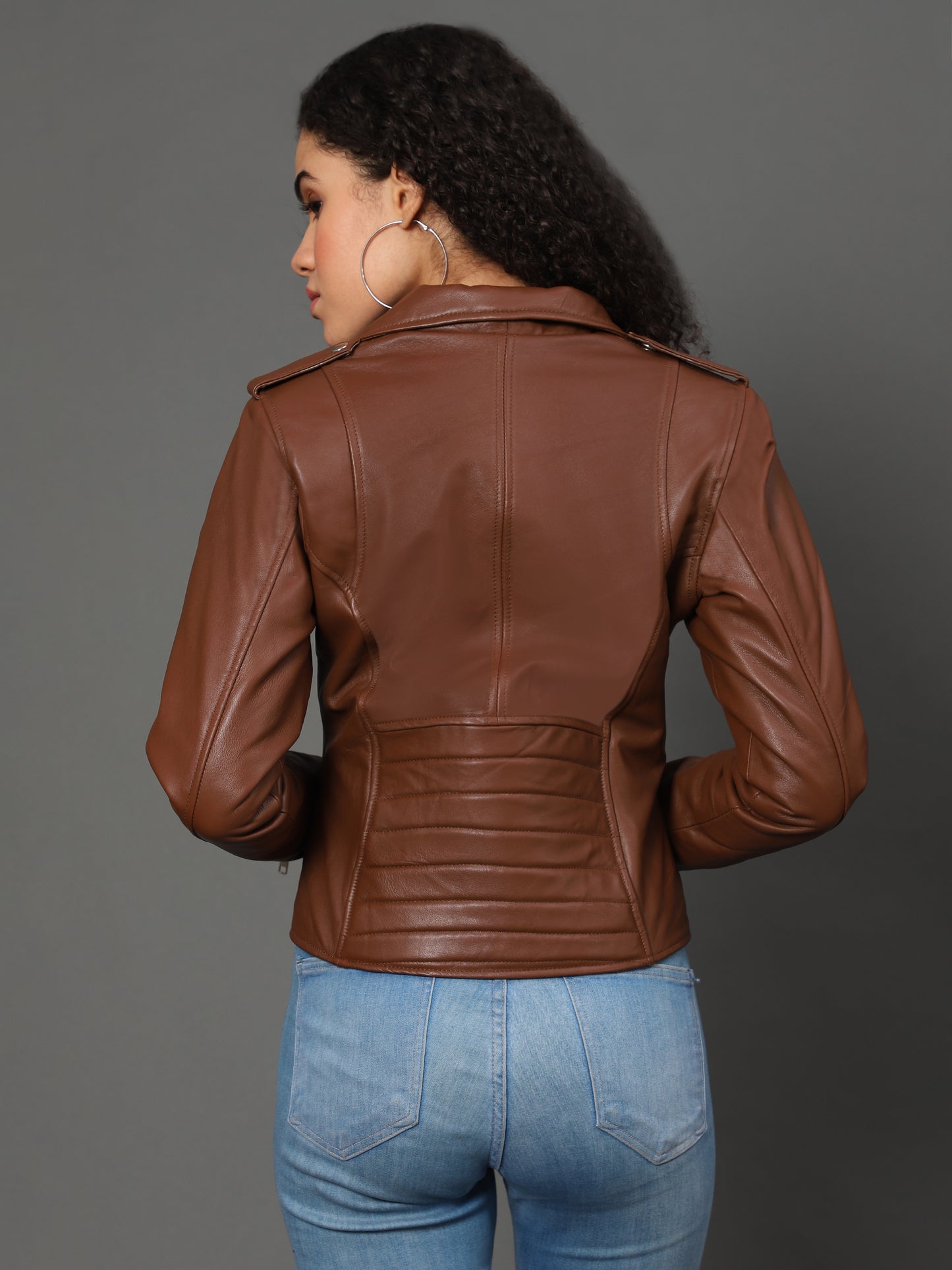 Women’s Brown Genuine Sheepskin Leather Jacket with Princess Seams