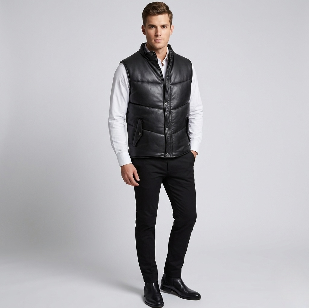 Men's Leather Puffer Waist Coat
