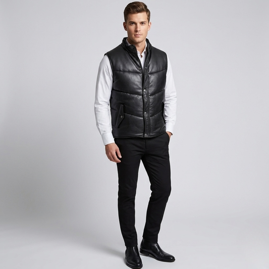 Men's Leather Puffer Waist Coat