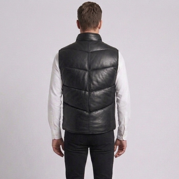 Men's Leather Puffer Waist Coat