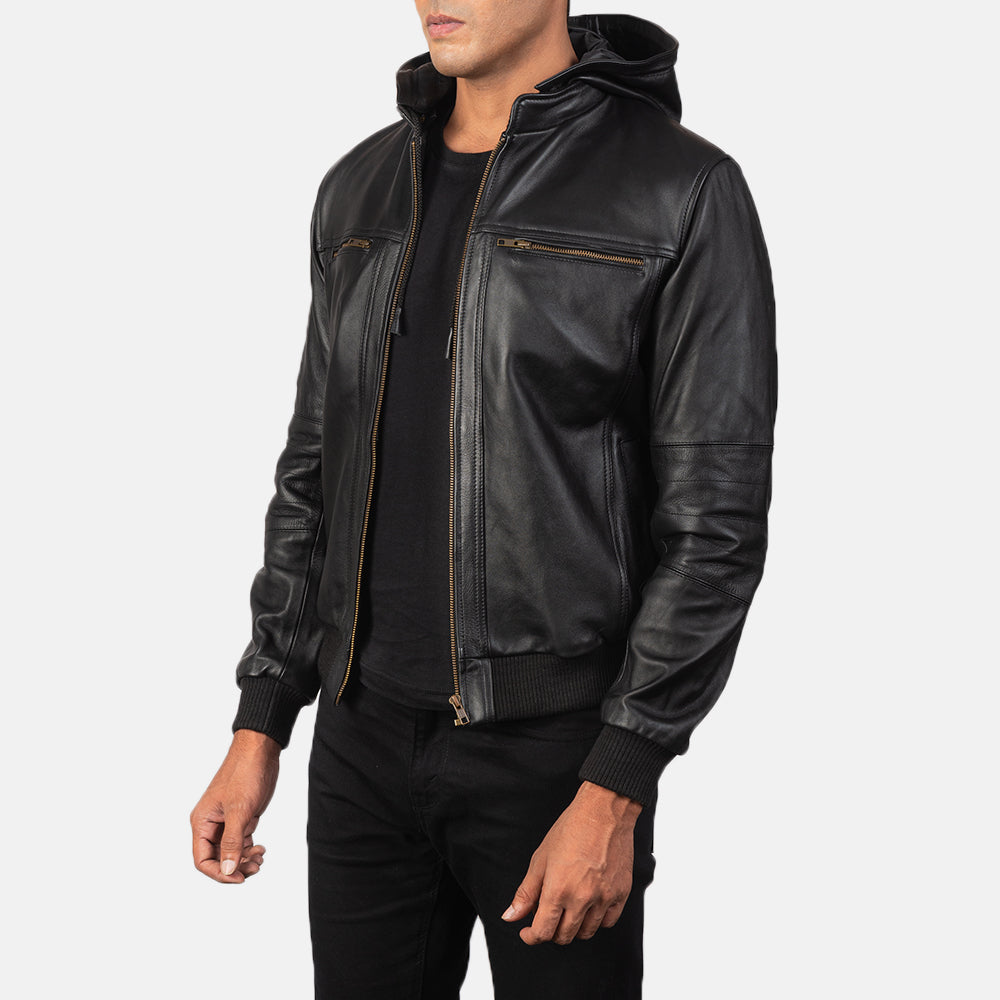 Men's Hooded Bomber Leather Jacket