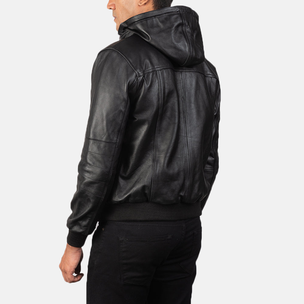 Men's Hooded Bomber Leather Jacket