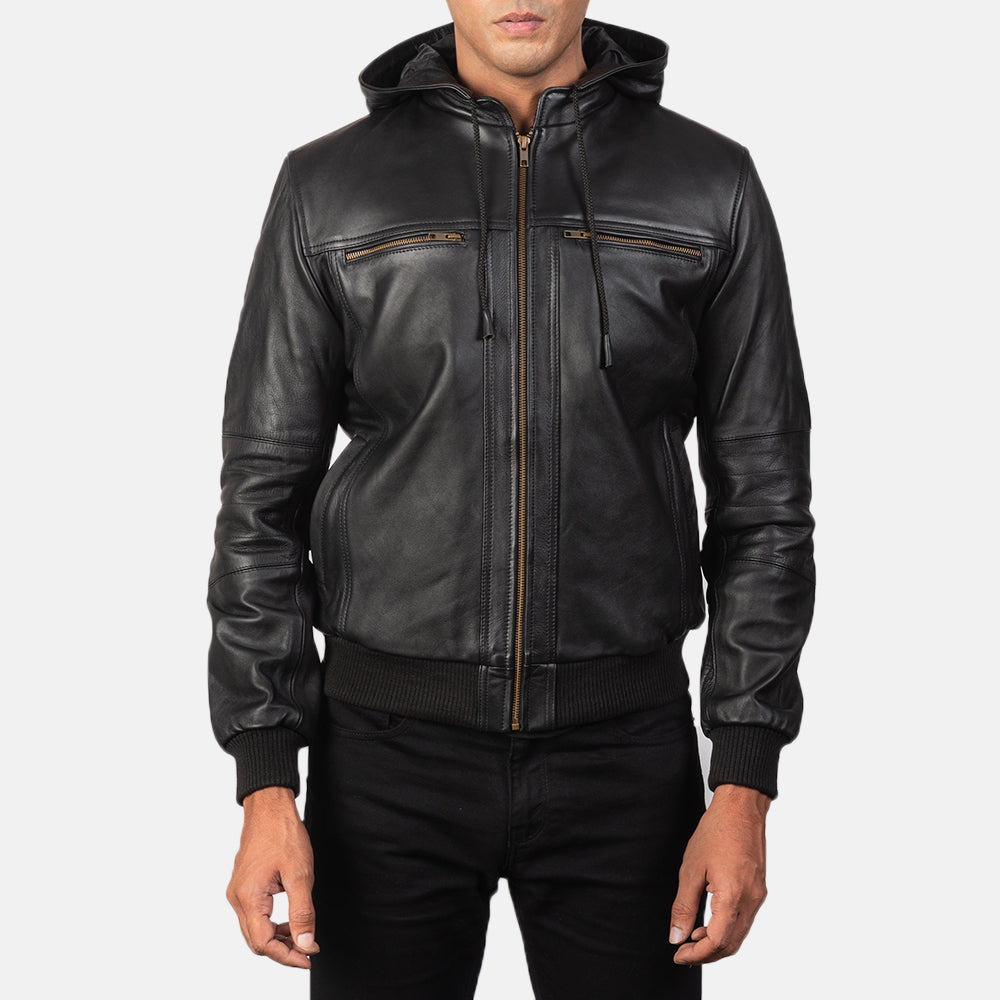 Men's Hooded Bomber Leather Jacket