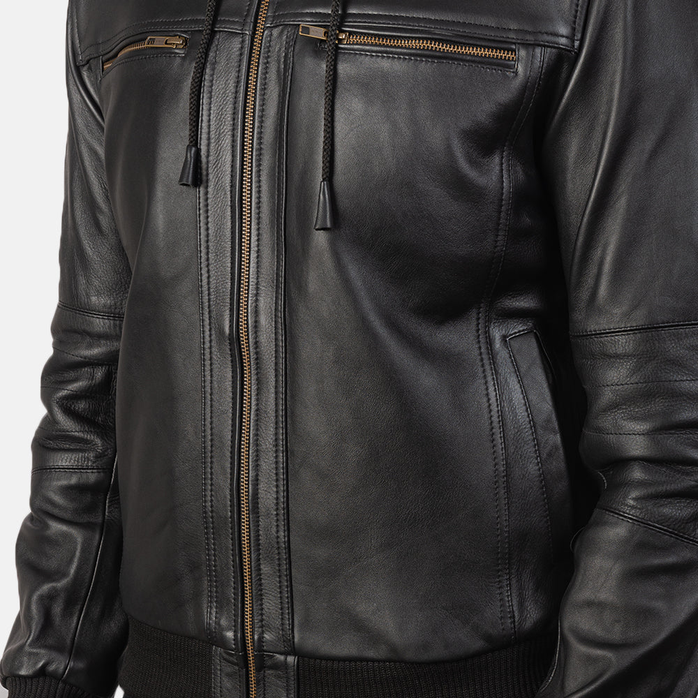 Men's Hooded Bomber Leather Jacket