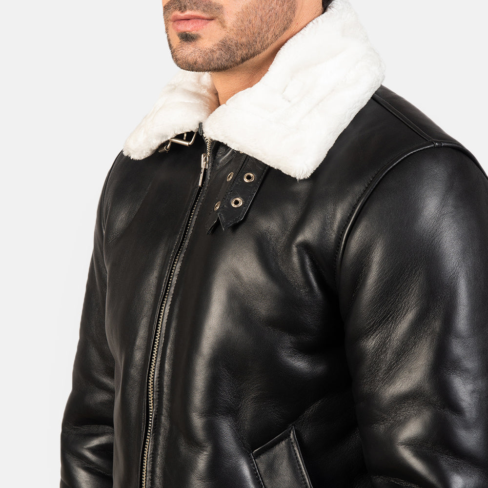The Black Bomber Leather Jacket With Shearling Fur