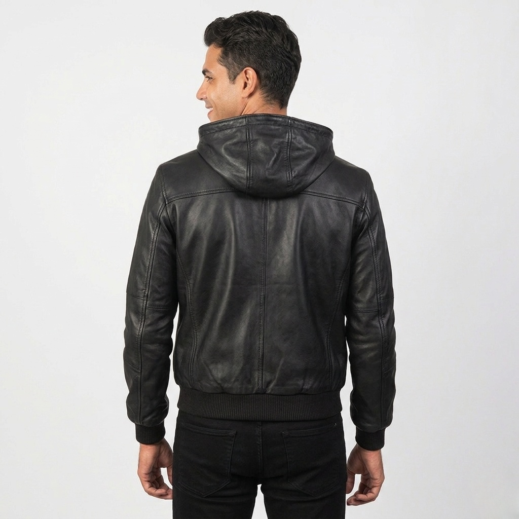 Men's Hooded Bomber Leather Jacket