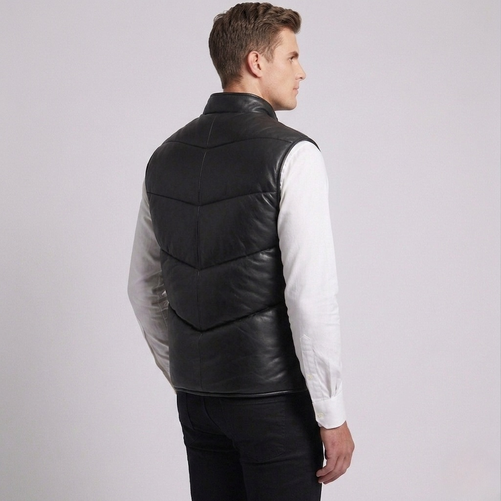 Men's Leather Puffer Waist Coat