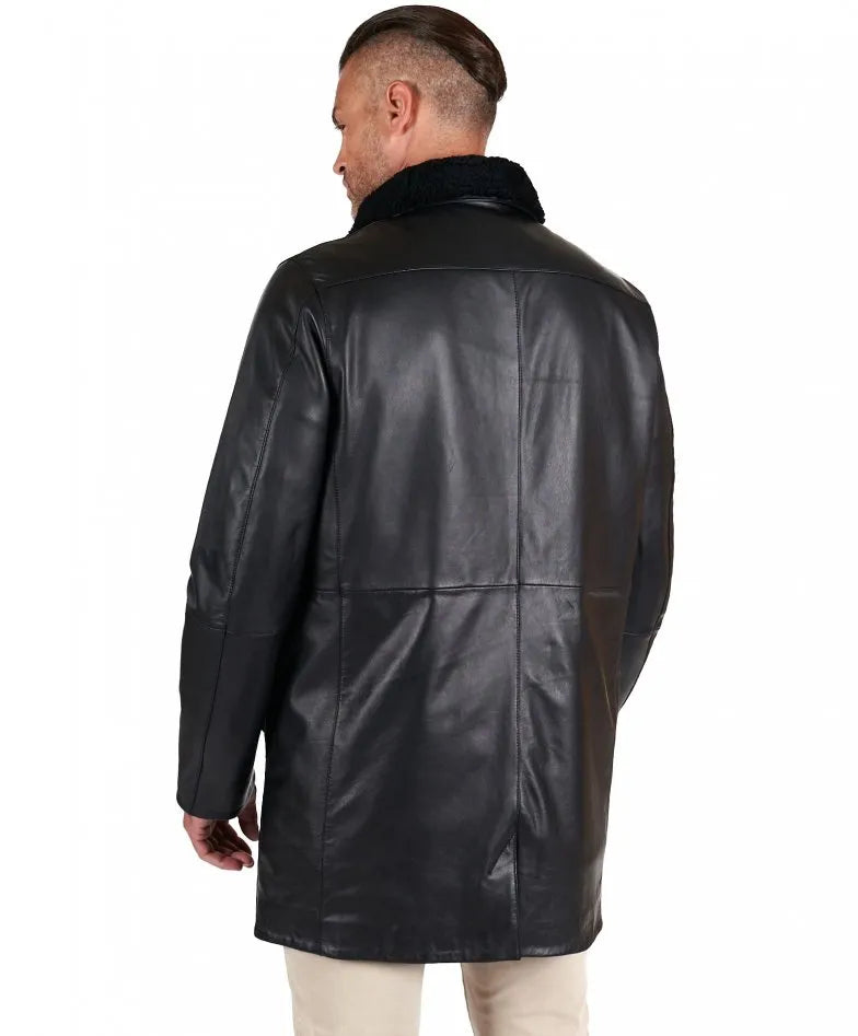 Black Sheepskin Leather Coat Detachable fur